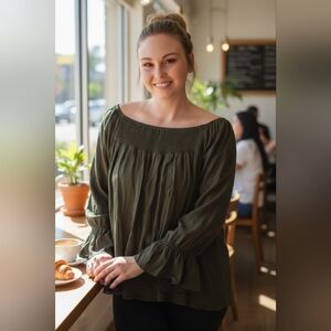 Apricot Olive Green APRICOT Women's Ruffle Sleeve Top